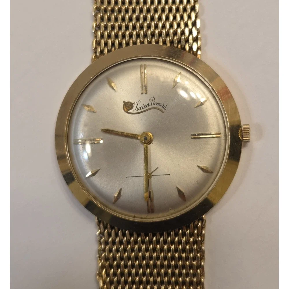 Vintage Lucien Piccard Solid 14k Gold Men's 33mm Manual Watch & Band